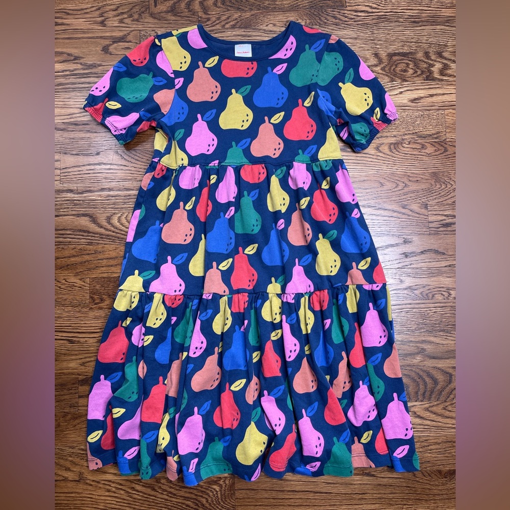 Hanna Andersson Girls Colorful Pear Print Twirly Tiered Dress Size 10